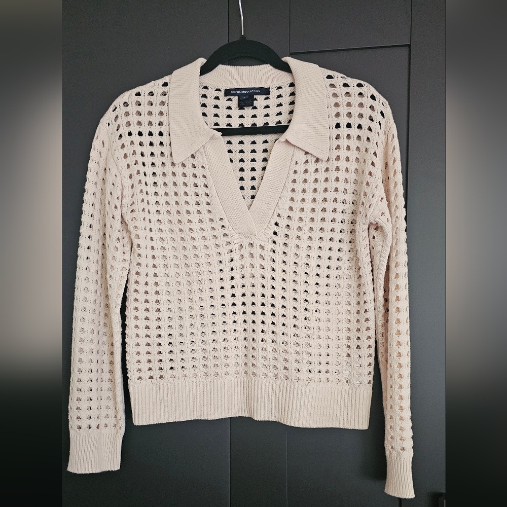 French Connection Cream V-Neck Sweater